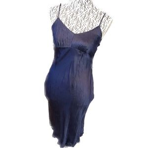 Banana Republic Petite Navy Blue Pure Silk Midi Crinkle Slip Dress, size xs